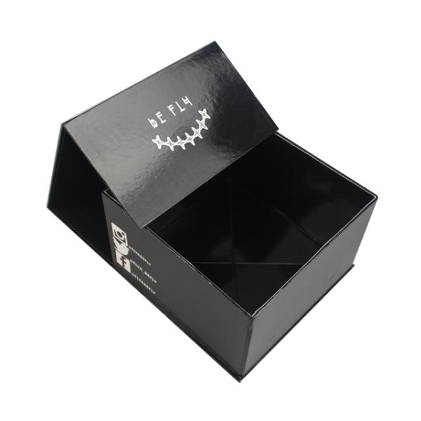 Wholesale Custom Logo Black Magnetic Gift Packaging Folding Hat Box Paper Rigid Cardboard