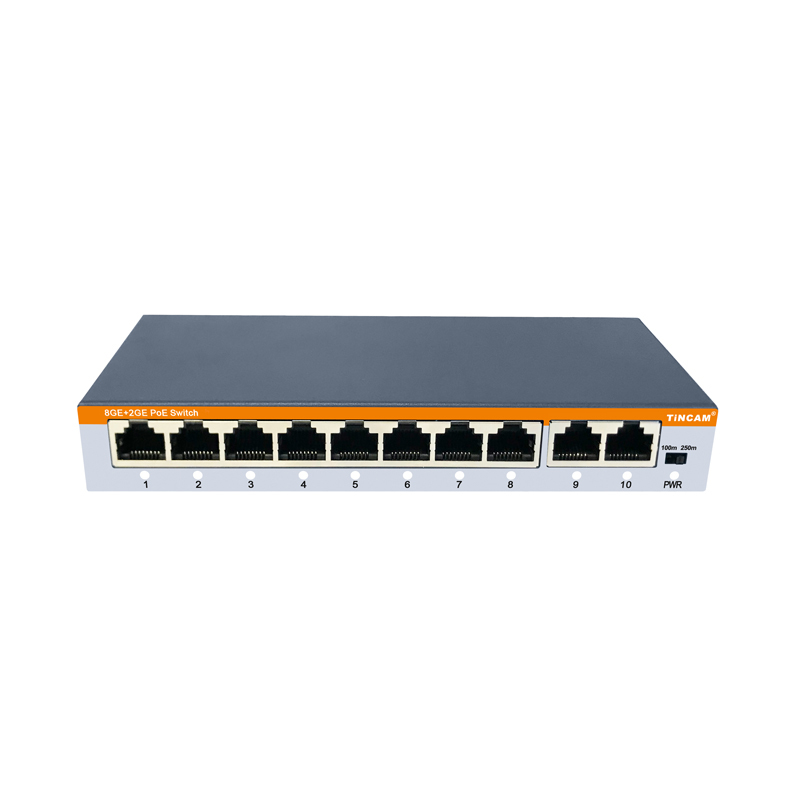 TiNCAM 8-Port Gigabit PoE Switch with 2 Gigabit Uplink Ports IEEE 802.3af/at 30W