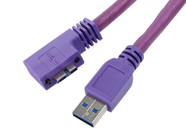 28AWG 6.8mm USB 3.0 Right Angle Male Cable With Recessed Screws