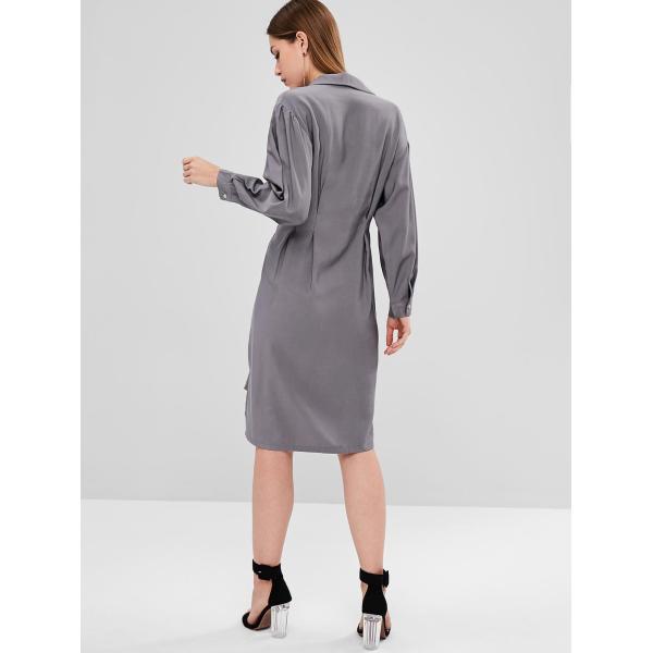 Fall Clothing Womens Midi Double Slit Shirt Dress Long Sleeve