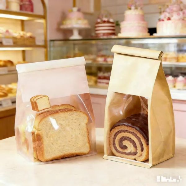 Cotton Paper Baking Bag Transparent Window Plastic Packaging for Toasted Bread Chewing Gum National Tides Printed Wire Curling