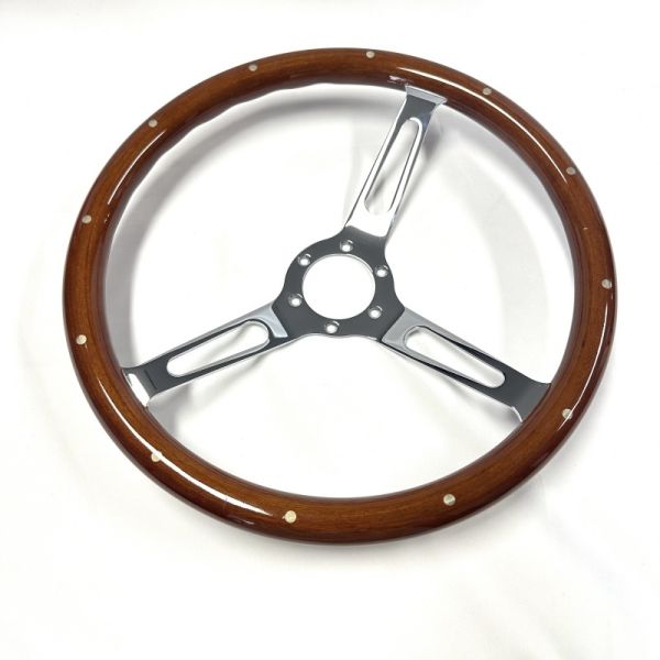 Riveted Mahogany Wood Steering Wheel 15 Inch For Automotive Restoration