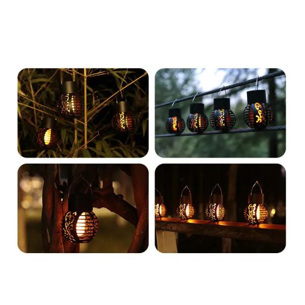 LED Solar Light for Garden Landscape Decoration Metal Iron Hanging Lantern Flame Lamp