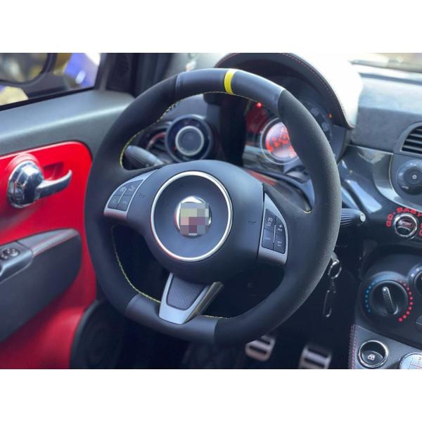 Custom Hand Sewing Black Leather Suede Steering Wheel Cover for Fiat Abarth 500 500C 595 595C GQ S 500C S Linea 2009 2016