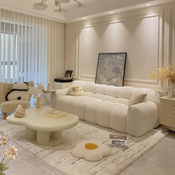Custom Modern Villa Living Room Sofa Bed Sponge Corner Sofa Modular Sectional Lamb Fleece Cloud Couch Home Apartment