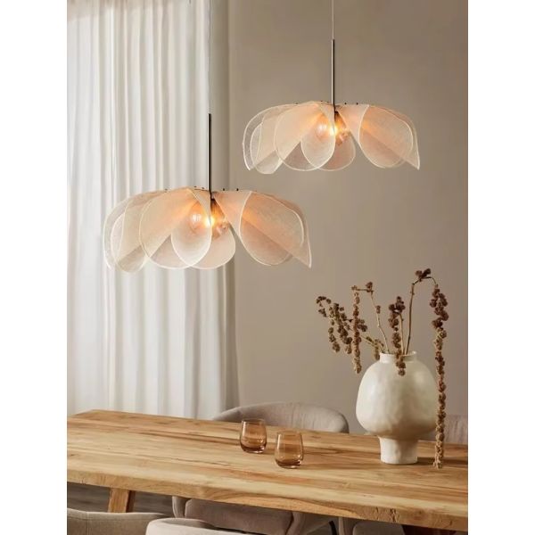 French Fabric Ceiling Pendant Lights Japanese Wabi Sabi Flower Chandelier (WH-VP-306)