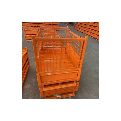 Stackable Wire Mesh Storage Foldable Metal Cage Bins , Collapsible Stackable Steel Pallet Bins