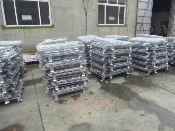 Warehouse Shelf Storage Cages On Wheels Galvanized Zinc Surface Easily Folded