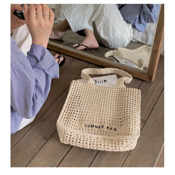 Custom Embroidery Logo Cotton Crochet Summer Lady Beach Bag for Daily Life Adventures