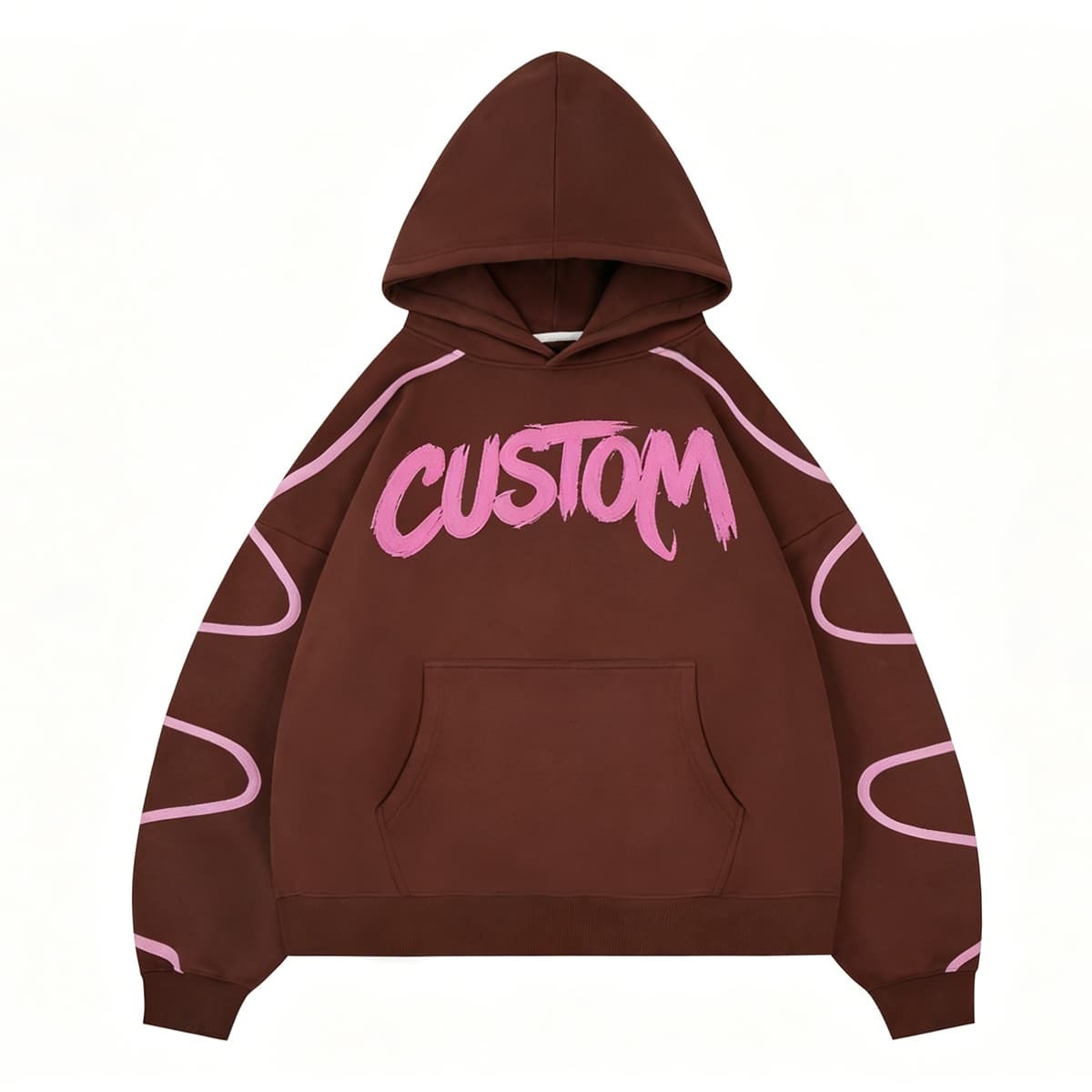 Custom Heavyweight Brown Oversized Hoodies with Puff Print and Back Graphic