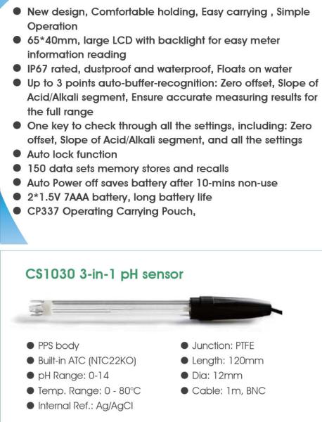 Handheld Portable Digital ORP pH Meter with 65*40mm Multi-line LCD Backlight Display