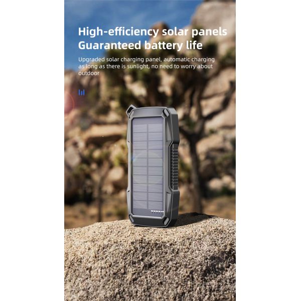 10000mAh Waterproof Solar Power Bank Portable Charger LED Light Cable External Battery Pack