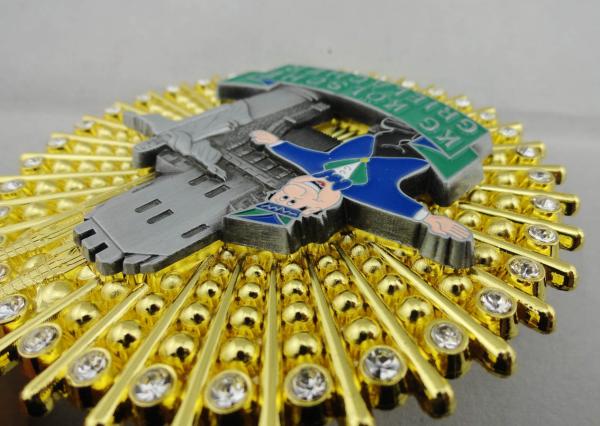 High Quality High 3D Relief Zinc Alloy Rhinestone Medal with Gold And Antique Nickel Plate