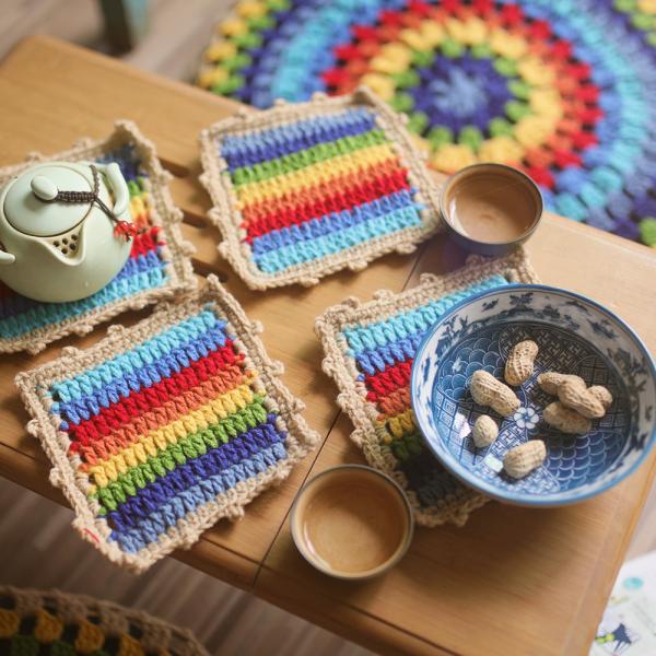 Y-F Earthy Cute Boho Color Crochet Floral Doilies Coasters Cup Drink Coasters Dinning Coffee Table Decor 2025