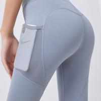 de los 86cm altos Waisted pantalones de la yoga del OEM con las polainas inconsútiles del extremo del arrugado de los bolsillos