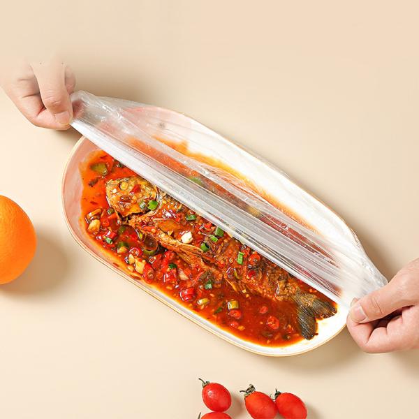 Custom Logo 100PCS Disposable Food Plastic Wrap Elastic Bowl Cover in an OPP Bag