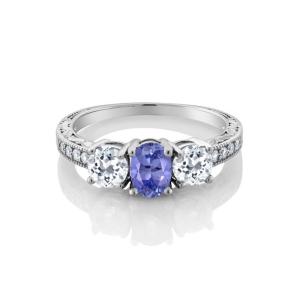 0,25 карата Tanzanite со стерлинговыми серебряными ювелирными изделиями кольца с белым акцентом CZ