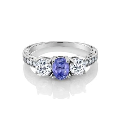 0.25 Carat Tanzanite With Sterling Silver Ring Jewelry with White CZ Accent