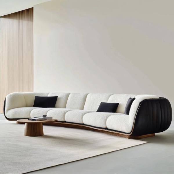 Modern Sofa Set 3-Seat Soft Bay Living Room Sitting Couch Boucle Fabric White Furniture Filling Material FOAM