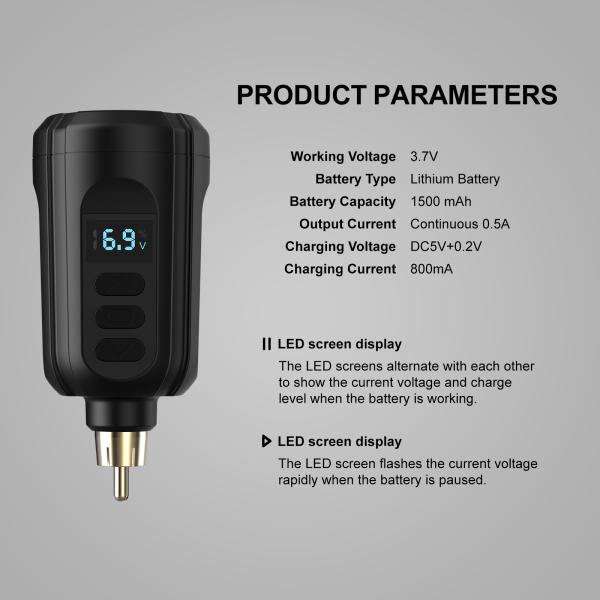 RCA 1500mah Wireless Tattoo Power Supply 5V-12V Tattoo Pen Battery