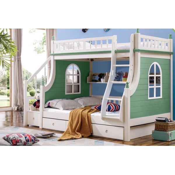 Double bed with guardrail Double-deck Green Children Bed
