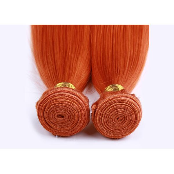 Orange Virgin Human Hair Extensions 12 Inch Double Stitch Weft Single Drawn