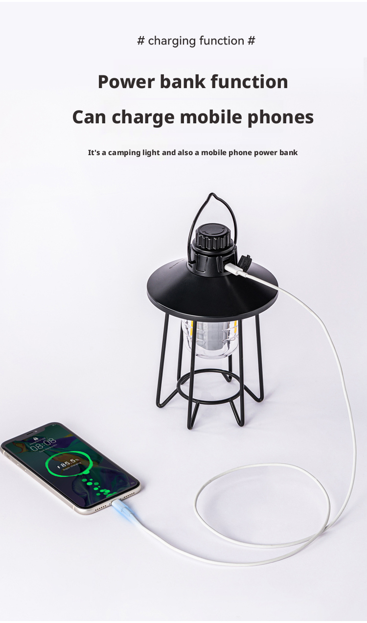 Retro Design Outdoor Camping Lantern Usb Rechargeable Camping Light With Hook