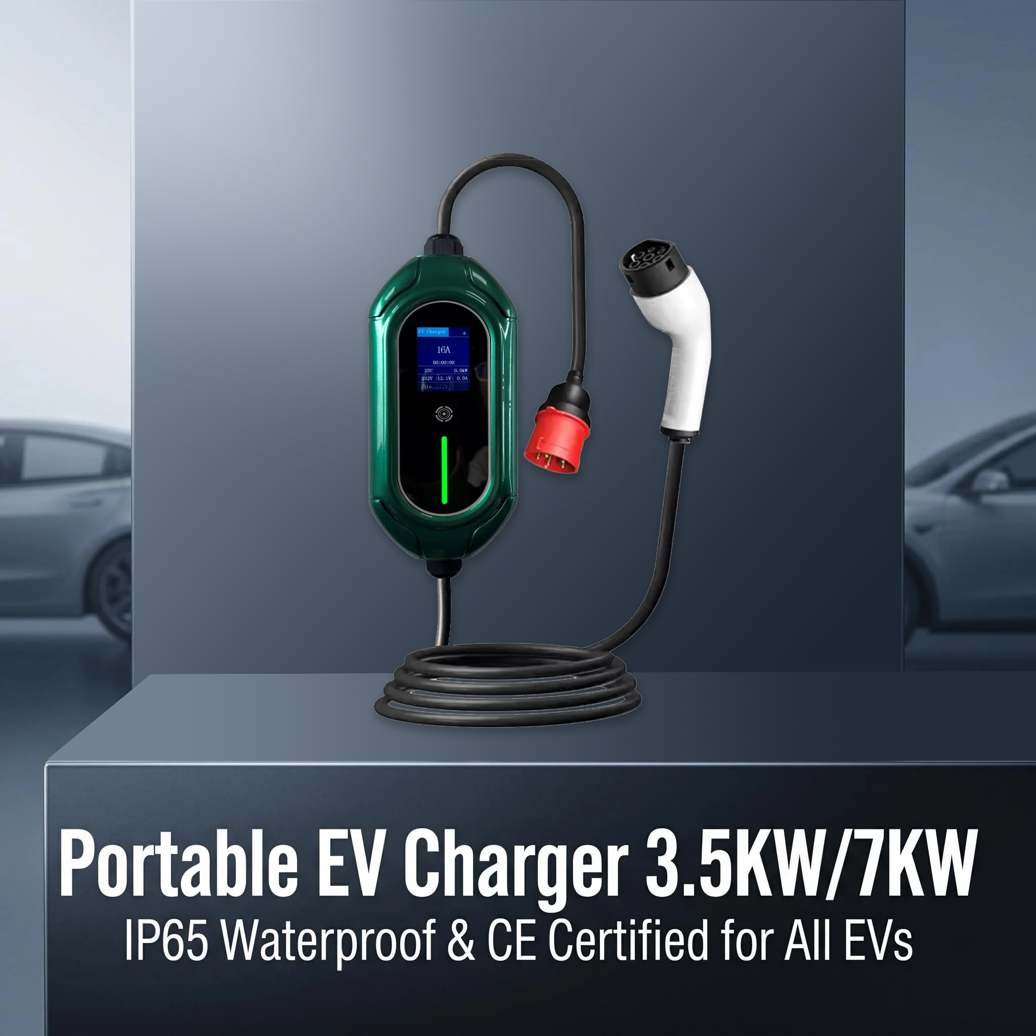 7KW/3.5KW Portable EV Charger with LCD Display and IP55 Waterproof Rating for New Energy Vehicles