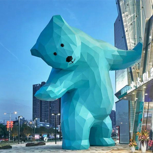 Geometric Animal Large Outdoor Bear Statues Metal Painted For Garden