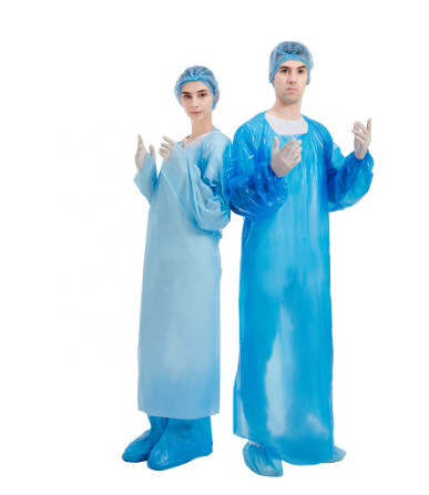 Waterproof Disposable Cpe Apron Gowns With Rubber Cuffs