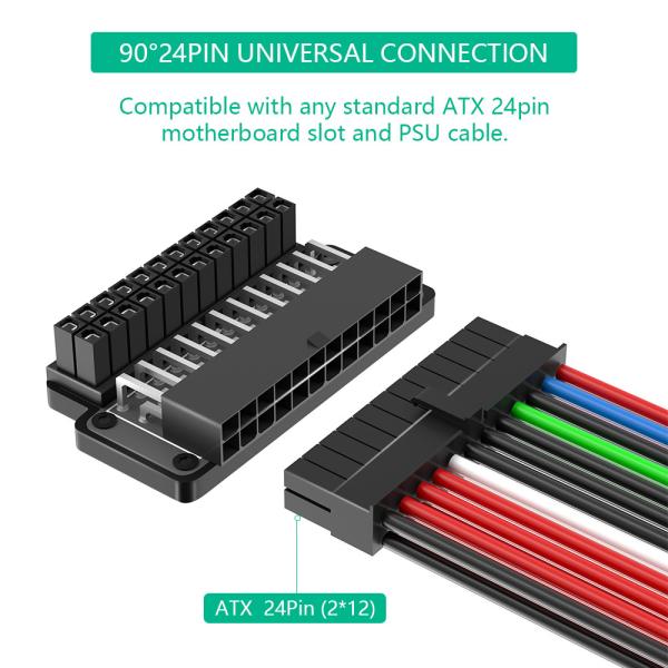 ATX 24Pin Fêmea para 24Pin Homem Adaptador de energia de 90 graus com energia OK e stand por LED e ABS Top Cover de plástico