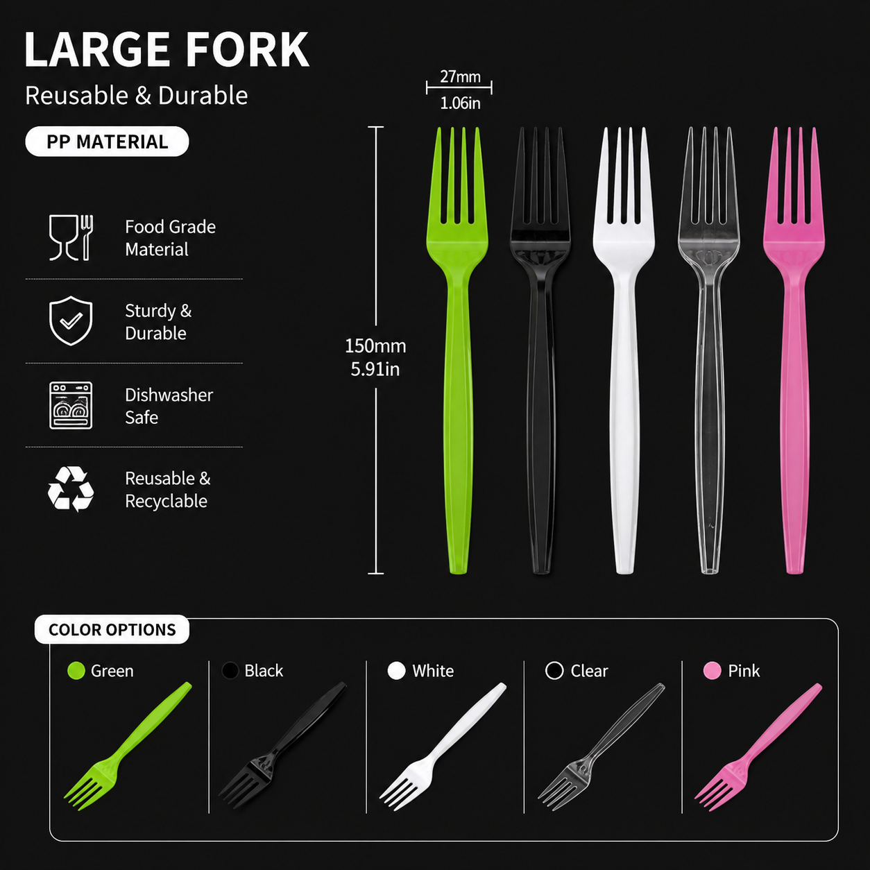 Large Disposable PP Fork 150mm For Pasta Salads Barbecue / Takeaway Meals