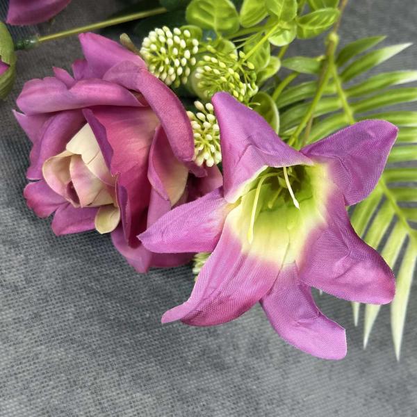 Simulated Flowers European Rose Lily Combination Bouquet Wedding Home Decoration Decoration Cross border Fake Flower Ornament