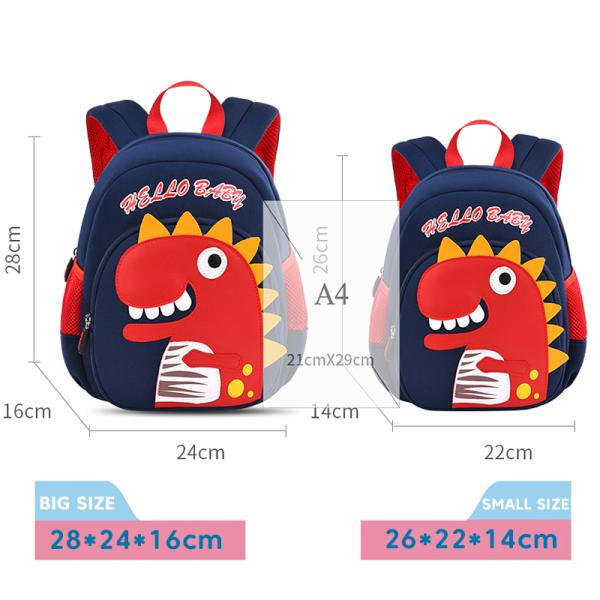 2 Sizes Toddler Kindergarten School Bags Dinosaur Childrens Backpack 3D Cartoon