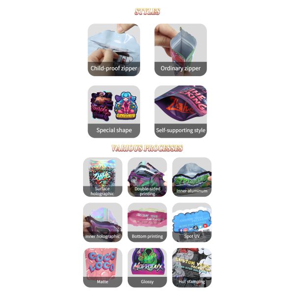 Customizable Size Custom 3.5 Exotic Printed Zipper Bag Smell Proof Cali Packs Mylar Bags 1g 7g 28g Cookie Herb Packaging