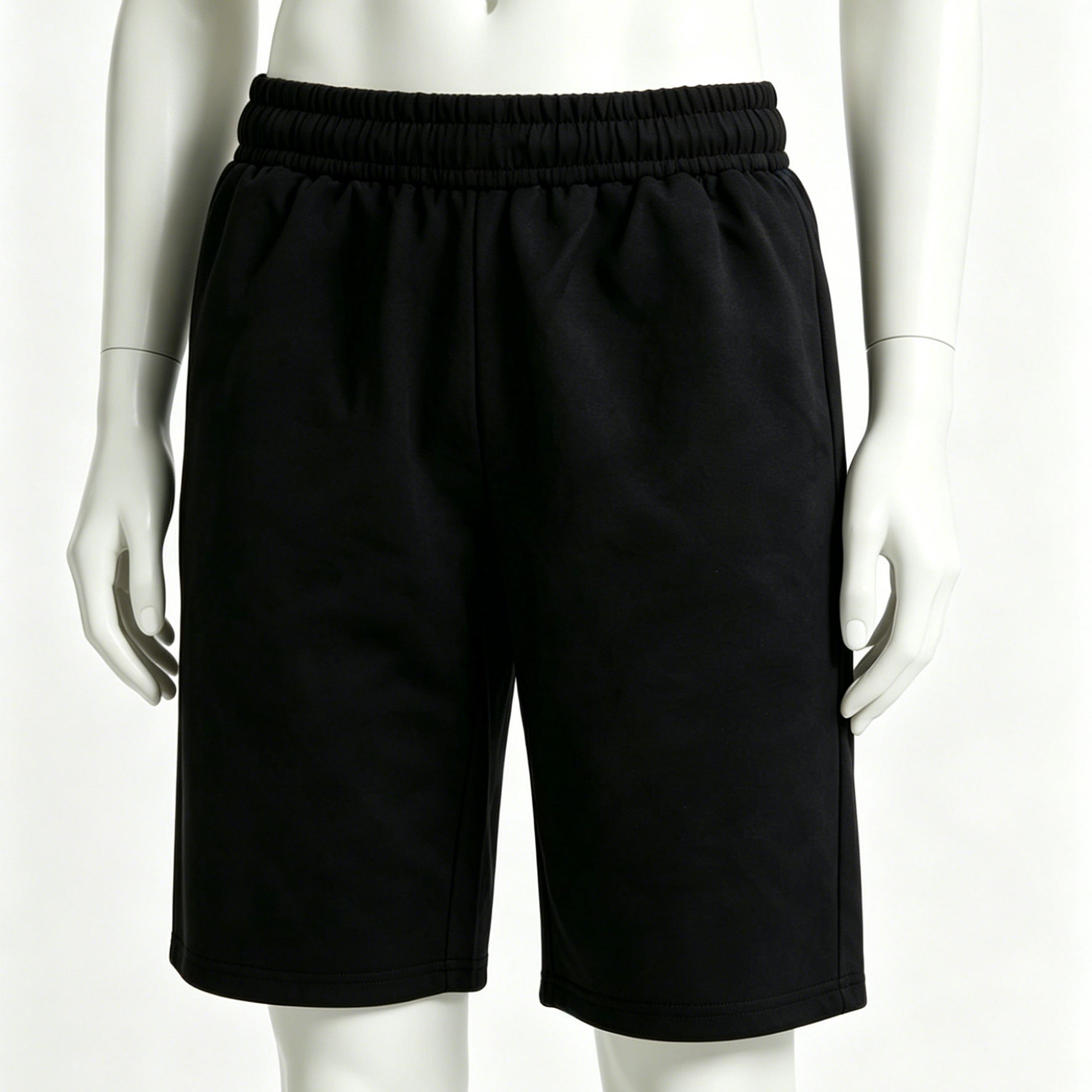 Elastic Drawstring Sports Sweat Shorts Vintage Wash Cotton Blend Mens Shorts Black