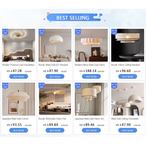 Living Dining Bedroom B&B Decoration Home Pendant Lights Indoor Lighting Fixtures Japan Style Wabi Sabi Fabric Chandelier (WH-VP-303)