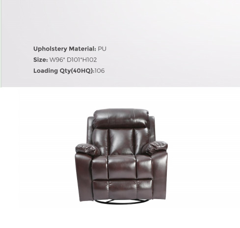 PU Leather Manual Reclining Chair Modern Swivel Stretch Recliner Chair 96x101x102CM