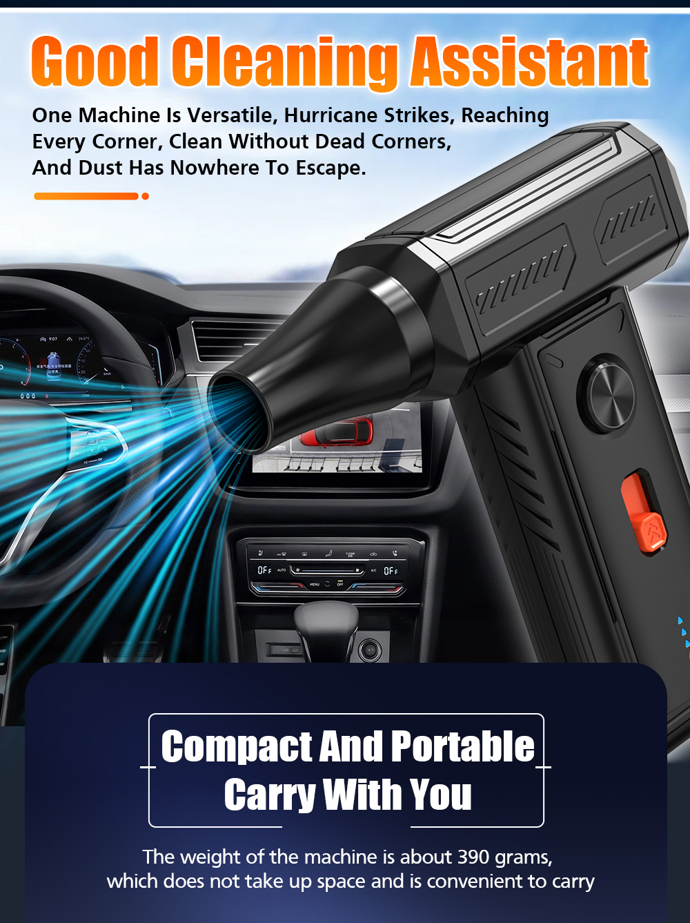 Portable Car Vacuum Cleaner USB Charging Solar Powered Handheld Mini Vacuum for Vehicle Interior