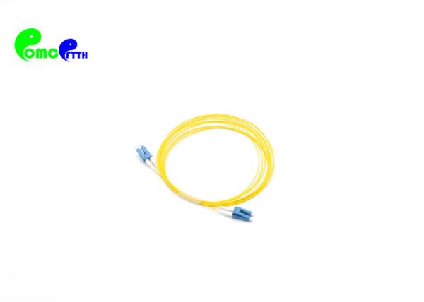 LC UPC 0.9mm 9 / 125μm Duplex Fiber Optic Patch Cord 3 Meter G657A2 OFNR Yellow Cable