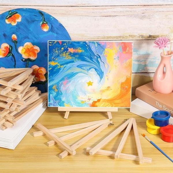 8 X 10 Inch Art Canvas Painting Kits With Wooden Easels Stands For Group Painting Kids
