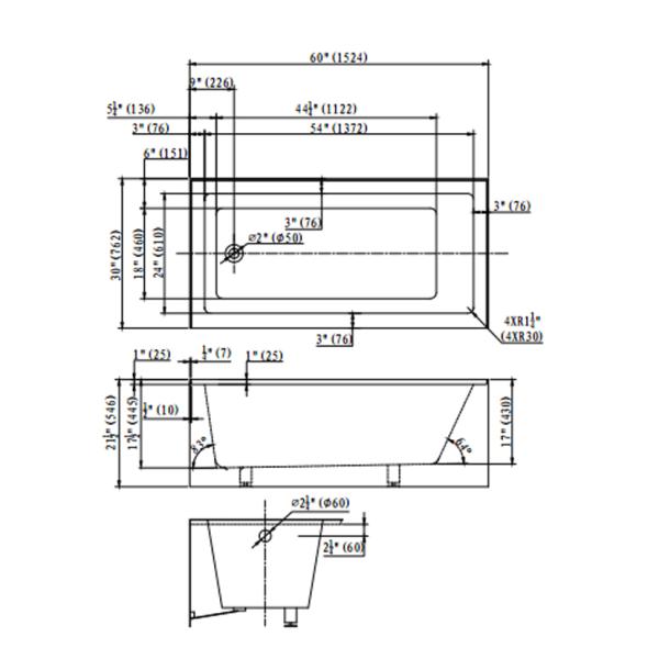 cUPC skirted acrylic bathtub with feet price 3 sides tile flange 4mm pure acrylic sheet