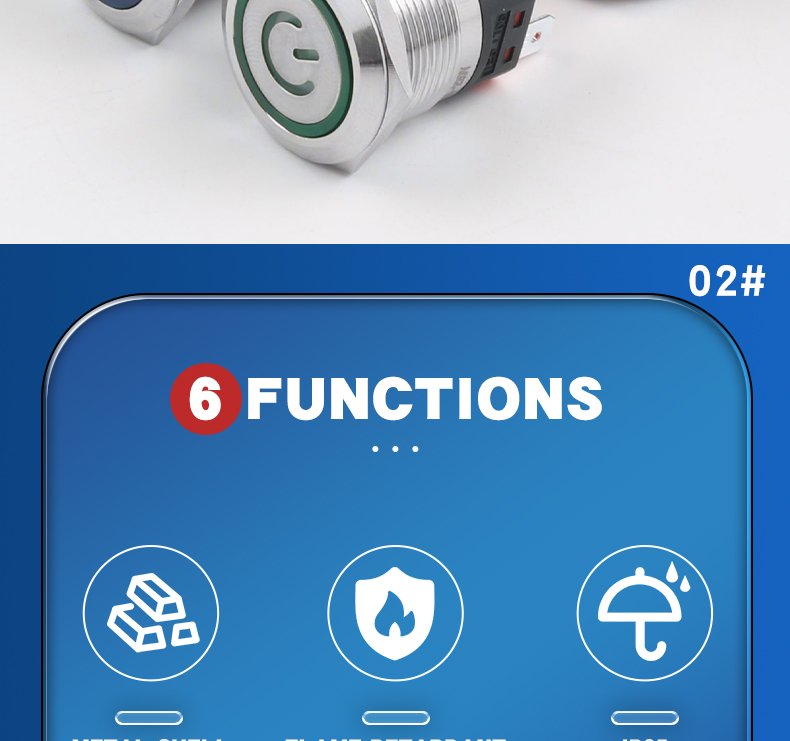 22MM Metal Push Button Switch 10A High Current 2NO Latching Momentary 4Pins Power Switch LED Wire IP65 Level Max Voltage 220V