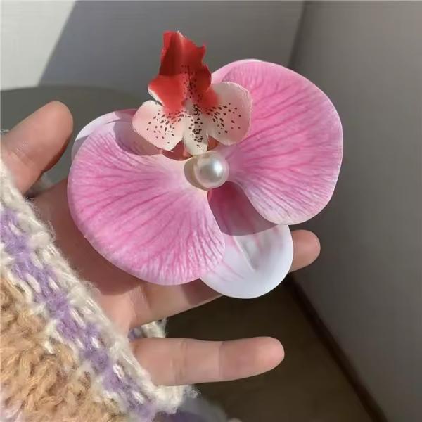 Venta caliente de horquillas artificiales de flores de orquídeas de pelo de flores clip de pelo de playa de vacaciones accesorios de pelo