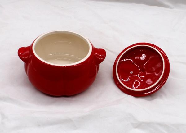Tomato Shaped Dolomite Ceramic Sugar Container / Ceramic Storage Jars With Two Handle