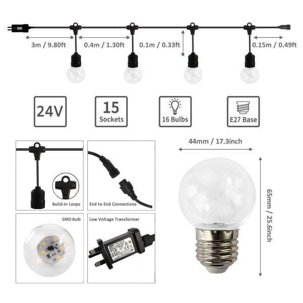 Commercial Dimmable Solar Festoon String Lights 1500LM 24V Outdoor Shatterproof