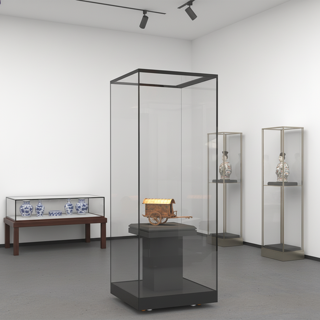 Transparent Museum Style Display Case Full View Freestanding Cabinet for Antiques Porcelain Storage