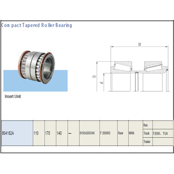 Compact Tapered Roller Bearing 804162A Wheel Bearing 110 × 170 × 140