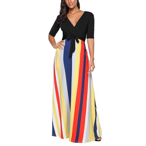 Newest Design Women V-neck Maxi Dress Plain Loose Swing Casual Long Jumpsuit
