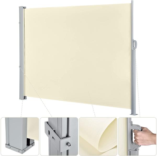 Side Awning, Extendible 160x300cm, Beige, Privacy Screen, Made Of Polyester
